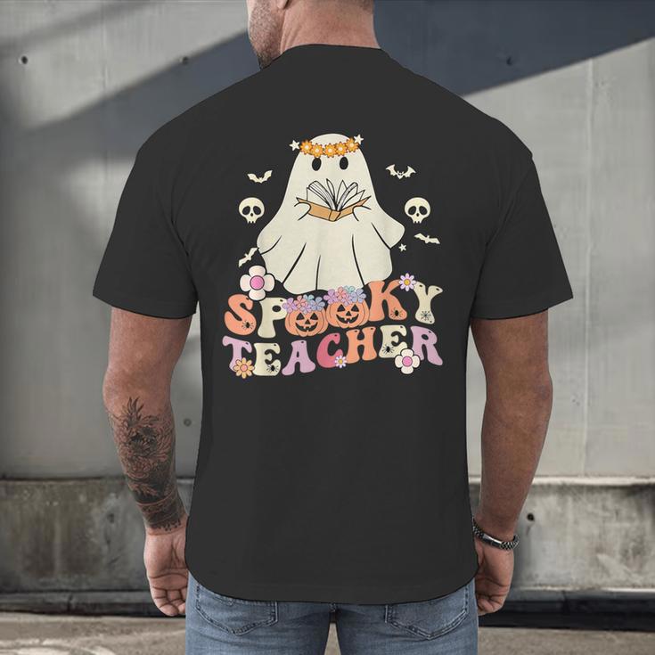 Spooky Teacher Groovy Retro Ghost Teacher Halloween 2023 For Men Women Kids Men's Back Print T-Shirt, gift for family, gift for coworker Spooky Teacher Groovy Retro Ghost Teacher Halloween 2023 For Men Women Kids Men's Back Print T-Shirt, gift for family, gift for coworker