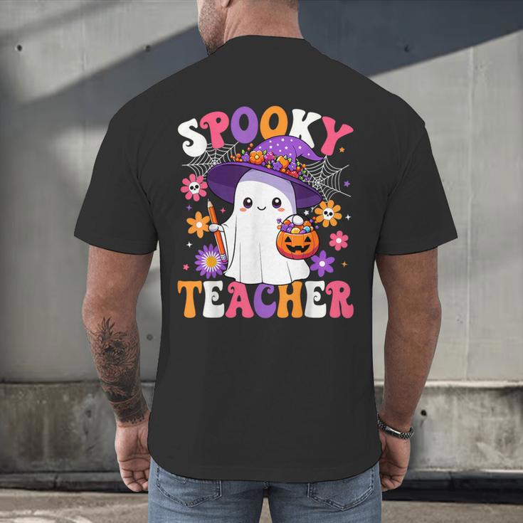 Spooky Teacher Halloween Cute Halloween Teacher Ghost Men's Back Print T-Shirt, gift for family, gift for coworker