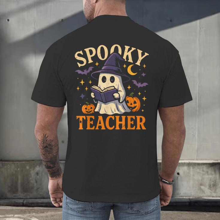 Spooky Teacher Halloween Cute Ghost Pumpkin Reading Women Men's Back Print T-Shirt, gift for family, gift for coworker
