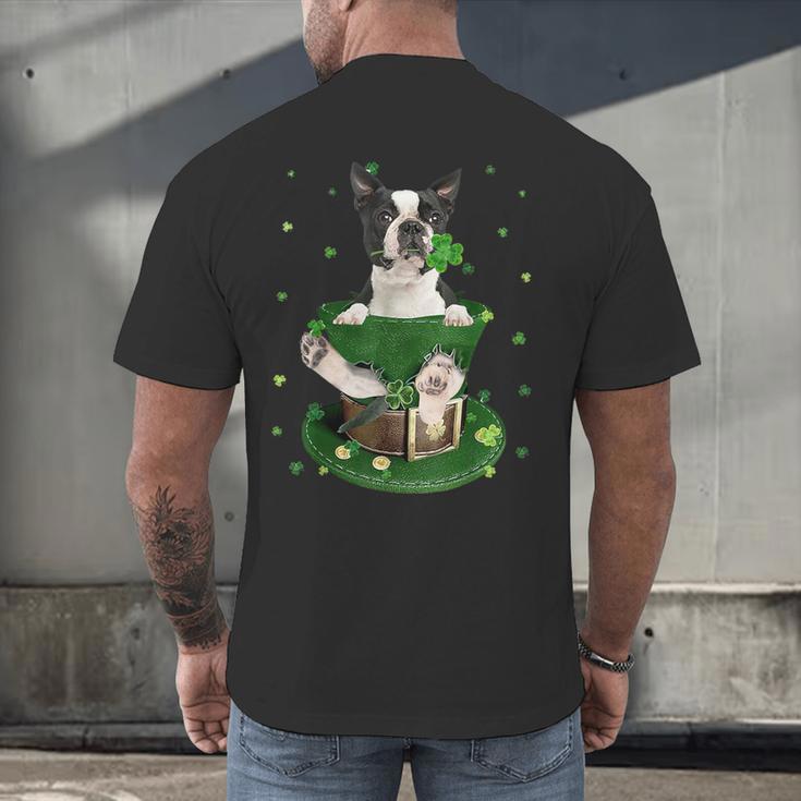 St Patrick's Day Leprechaun Boston Terrier Dog Shamrock For Men Women Kids Men's Back Print T-Shirt, gift for family, gift for coworker