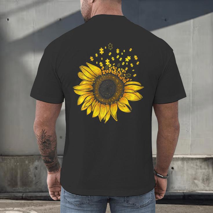 Sunflower Puzzle Pieces Autism Awareness For Mom Teacher For Women Men's Back Print T-Shirt, gift for family, gift for coworker