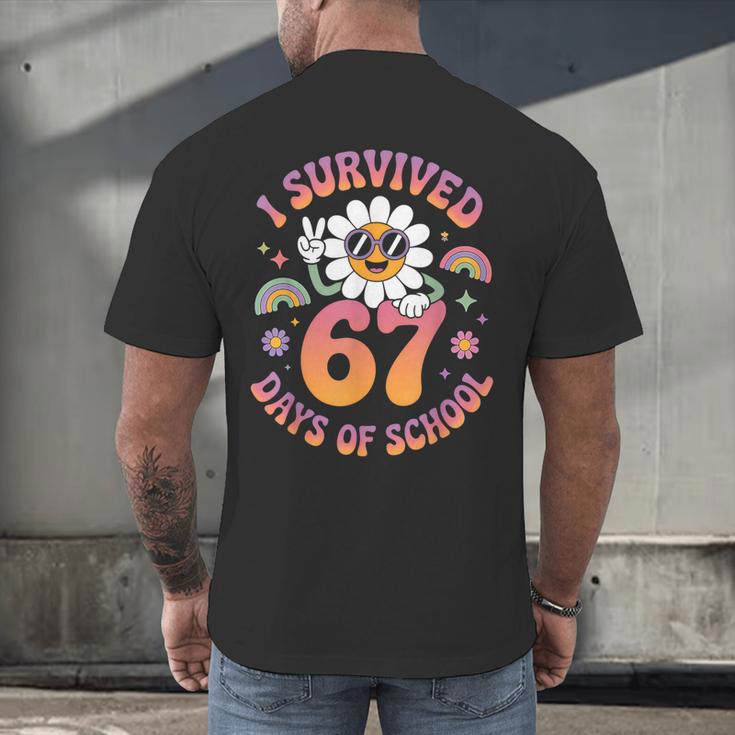 I Survived 67 Days Of School Groovy Retro Teachers Girls Men's Back Print T-Shirt, gift for family, gift for coworker