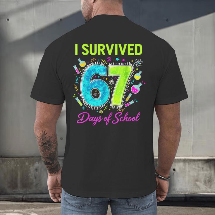 I Survived 67 Days Of School 67 Meme Science Teacher Men's Back Print T-Shirt, gift for family, gift for coworker I Survived 67 Days Of School 67 Meme Science Teacher Men's Back Print T-Shirt, gift for family, gift for coworker