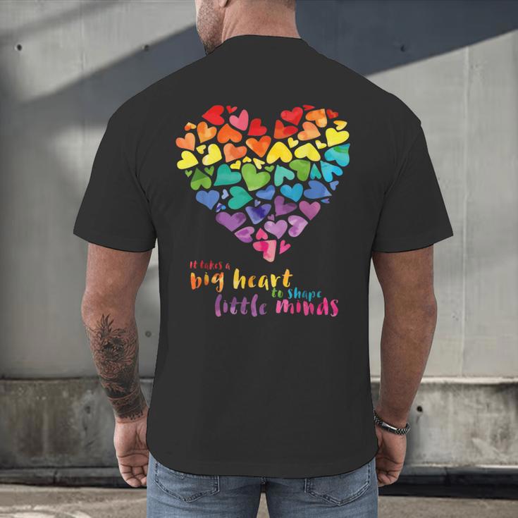 It Takes a Big Heart To Shape Little Minds Teacher Men's Back Print T-Shirt, gift for family, gift for coworker It Takes a Big Heart To Shape Little Minds Teacher Men's Back Print T-Shirt, gift for family, gift for coworker