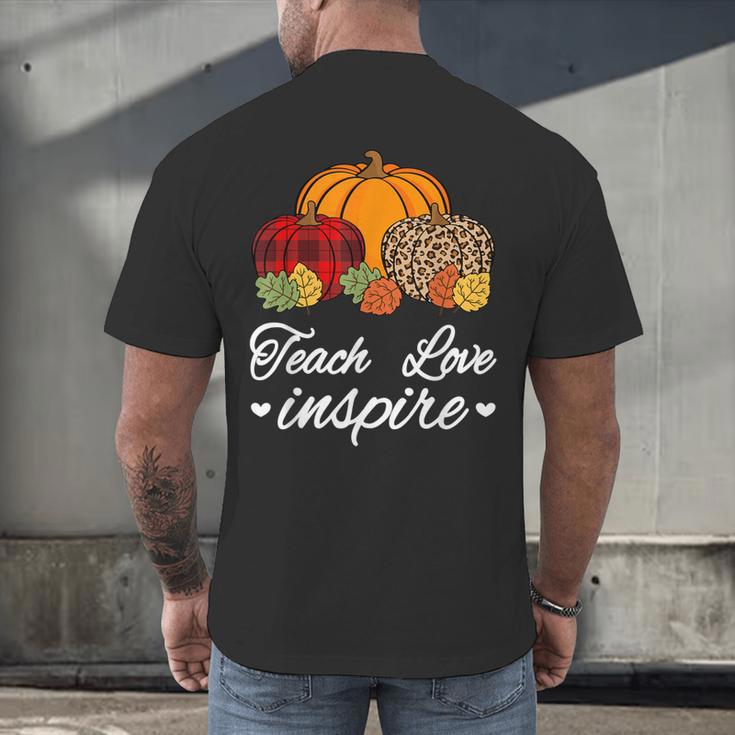 Teach Love Inspire Autumn Fall Plaid Leopard Pumpkin Teacher For Men Women Kids Men's Back Print T-Shirt, gift for family, gift for coworker Teach Love Inspire Autumn Fall Plaid Leopard Pumpkin Teacher For Men Women Kids Men's Back Print T-Shirt, gift for family, gift for coworker