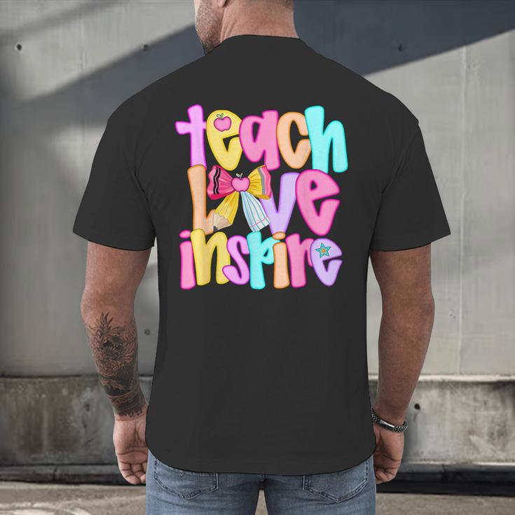 Teach Love Inspire Preppy Back To School Teacher Women Men's Back Print T-Shirt, gift for family, gift for coworker Teach Love Inspire Preppy Back To School Teacher Women Men's Back Print T-Shirt, gift for family, gift for coworker