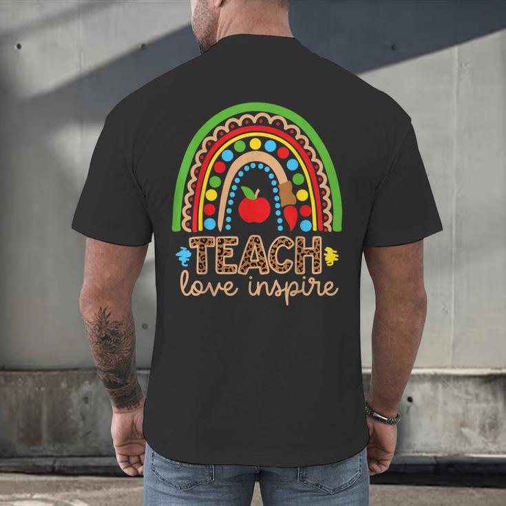 Teach Love Inspire Rainbow Leopard Cheetah Print Teacher Men's Back Print T-Shirt, gift for family, gift for coworker Teach Love Inspire Rainbow Leopard Cheetah Print Teacher Men's Back Print T-Shirt, gift for family, gift for coworker