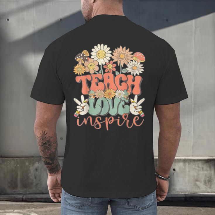 Teach Love Inspire Retro Groovy Daisy Back To School Teacher For Men Women Kids Men's Back Print T-Shirt, gift for family, gift for coworker Teach Love Inspire Retro Groovy Daisy Back To School Teacher For Men Women Kids Men's Back Print T-Shirt, gift for family, gift for coworker