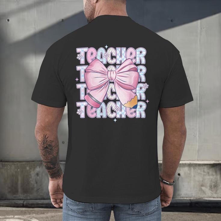 Teacher Bow Pencil Flowers Teacher Back To School Men's Back Print T-Shirt, gift for family, gift for coworker Teacher Bow Pencil Flowers Teacher Back To School Men's Back Print T-Shirt, gift for family, gift for coworker