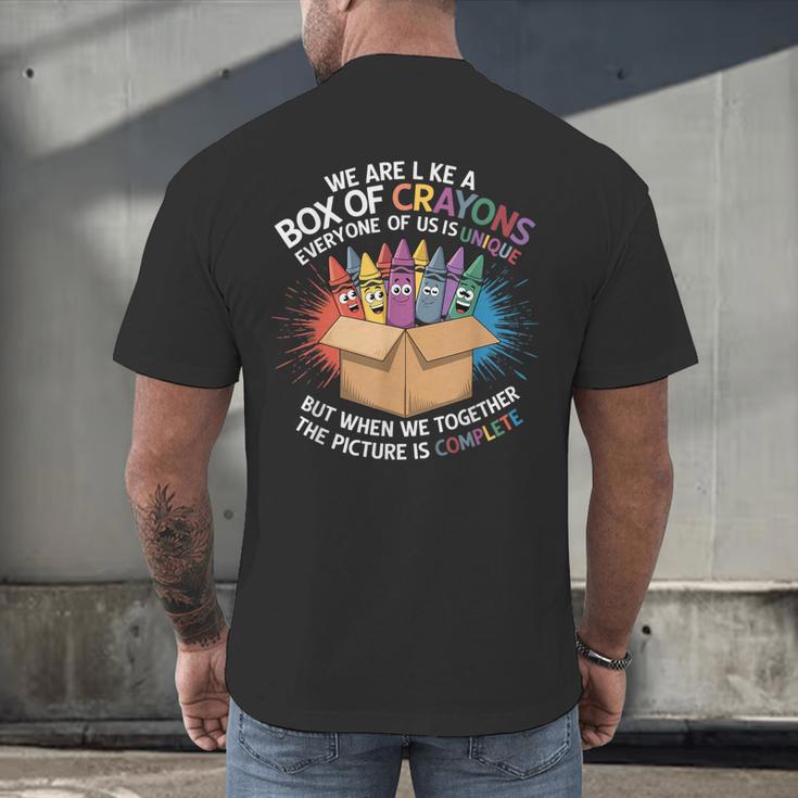 Teacher We Are Like a Box Of Crayons Men's Back Print T-Shirt, gift for family, gift for coworker Teacher We Are Like a Box Of Crayons Men's Back Print T-Shirt, gift for family, gift for coworker