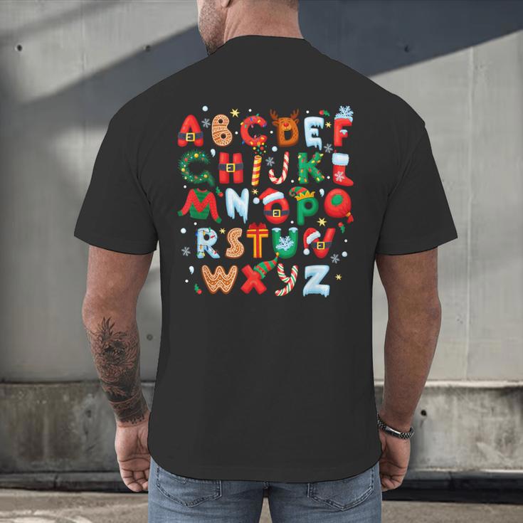 Teacher Christmas Alphabet Back To School Holiday Learning Men's Back Print T-Shirt, gift for family, gift for coworker Teacher Christmas Alphabet Back To School Holiday Learning Men's Back Print T-Shirt, gift for family, gift for coworker