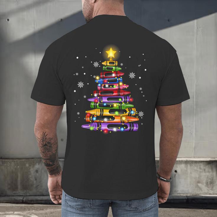 Teacher Crayon Christmas Tree Lights Student School Xmas Men's Back Print T-Shirt, gift for family, gift for coworker Teacher Crayon Christmas Tree Lights Student School Xmas Men's Back Print T-Shirt, gift for family, gift for coworker