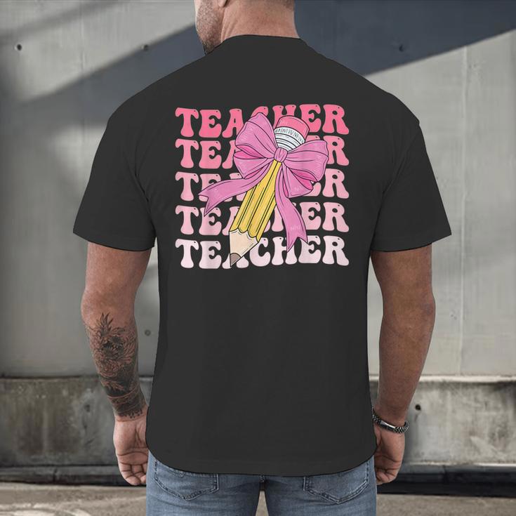 Teacher Pencil Back To School Groovy Pink Teacher First Day Men's Back Print T-Shirt, gift for family, gift for coworker