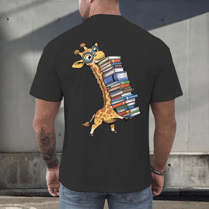 Teacher Shirt Giraffe Holding Books Bookworm Librarian Men's Back Print T-Shirt, gift for family, gift for coworker
