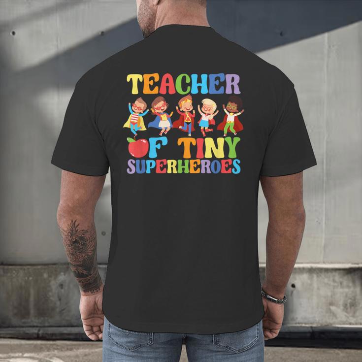 Teacher Of Tiny Superheroes Teach 100th Day Of School Men's Back Print T-Shirt, gift for family, gift for coworker Teacher Of Tiny Superheroes Teach 100th Day Of School Men's Back Print T-Shirt, gift for family, gift for coworker
