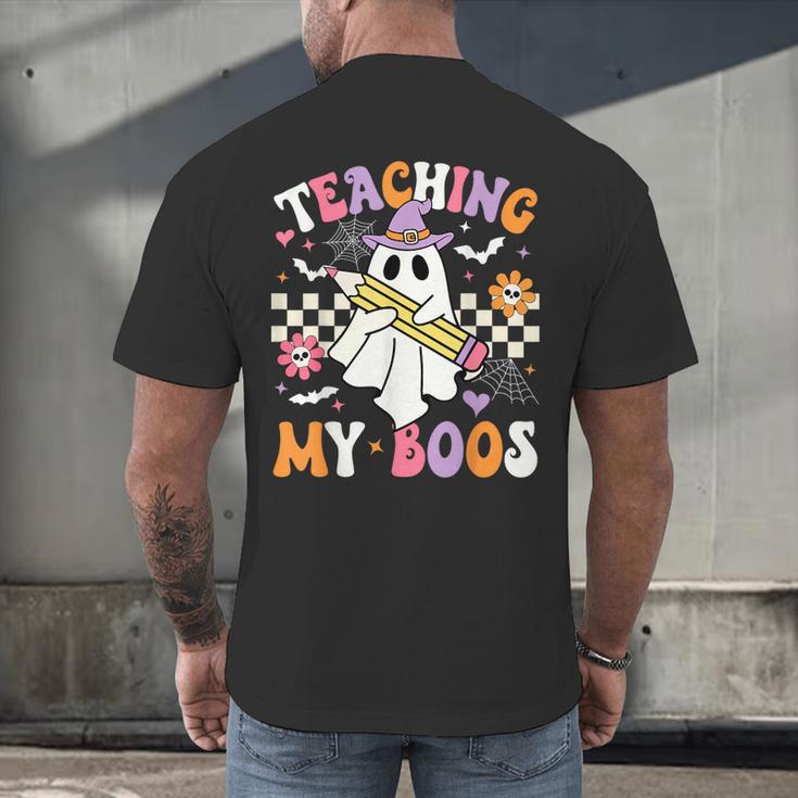 Teaching My Boos Ghost Teacher Cute Groovy Halloween Teacher Men's Back Print T-Shirt, gift for family, gift for coworker Teaching My Boos Ghost Teacher Cute Groovy Halloween Teacher Men's Back Print T-Shirt, gift for family, gift for coworker