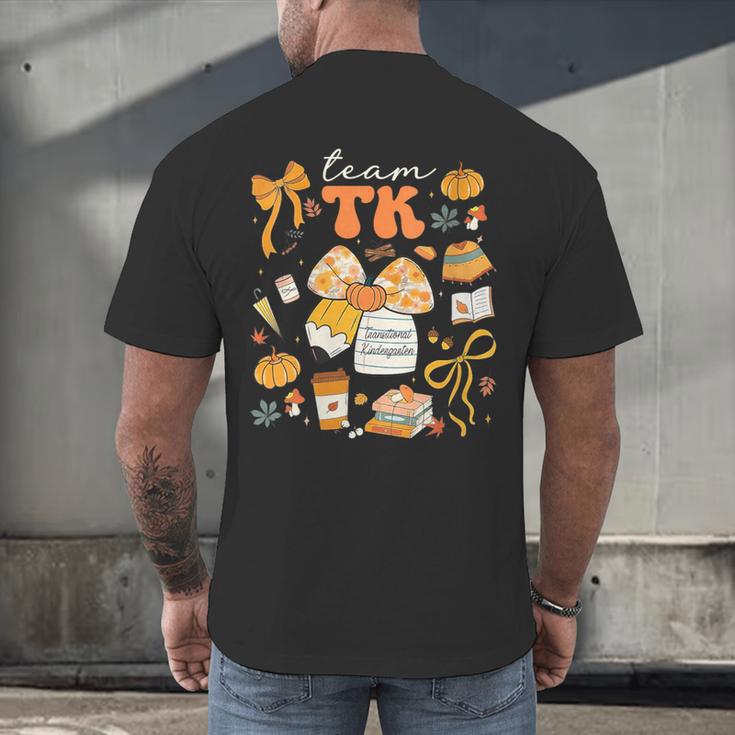 Team TK Crew Preppy Coquette Bow Pumpkin Fall TK Teacher Men's Back Print T-Shirt, gift for family, gift for coworker