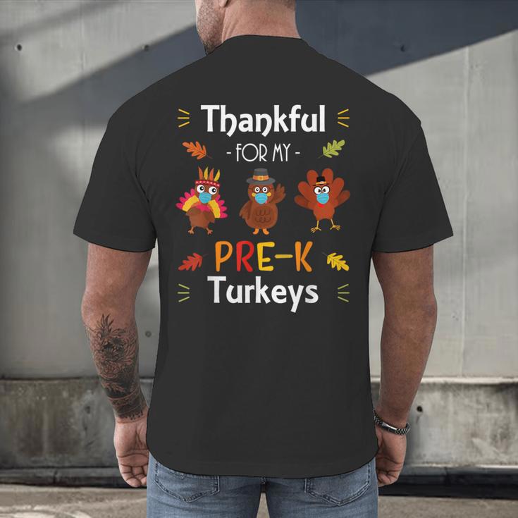 Thankful For My Prek Turkeys In Masks Thanksgiving Teacher For Men Women Men's Back Print T-Shirt, gift for family, gift for coworker