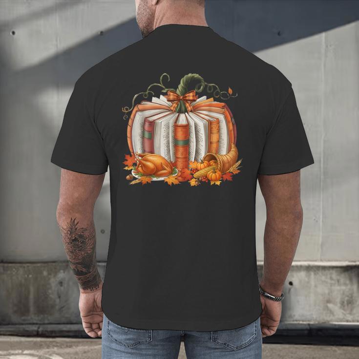 Thanksgiving Book Pumpkin Reading Teachers Fall Lovers Boys Men's Back Print T-Shirt, gift for family, gift for coworker Thanksgiving Book Pumpkin Reading Teachers Fall Lovers Boys Men's Back Print T-Shirt, gift for family, gift for coworker