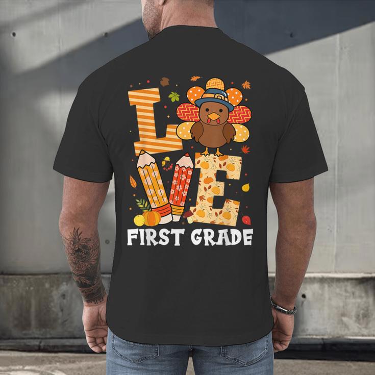 Thanksgiving Love First Grade Teacher Turkey Autumn Fall For Men Women Girls Kids Men's Back Print T-Shirt, gift for family, gift for coworker
