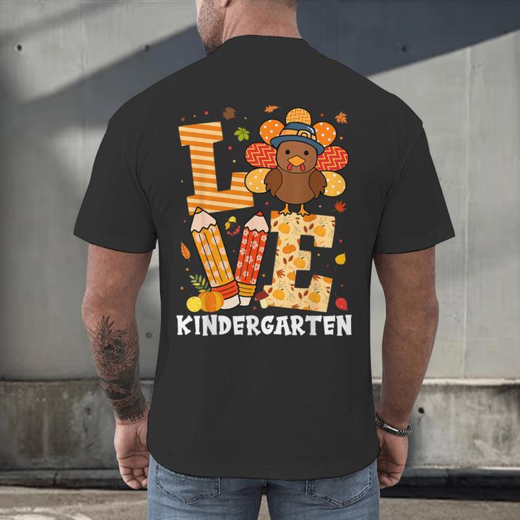 Thanksgiving Love Kindergarten Teacher Turkey Autumn Fall Men's Back Print T-Shirt, gift for family, gift for coworker