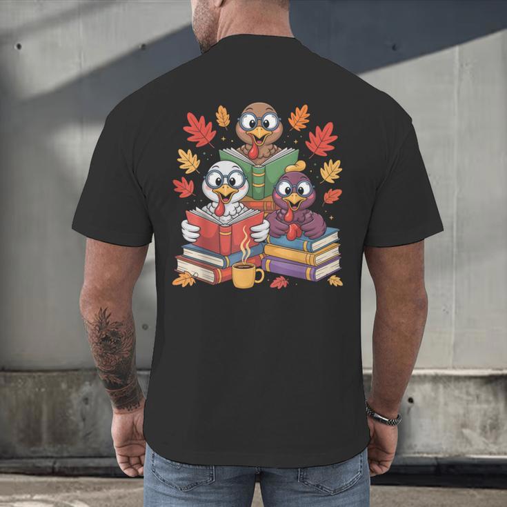 Thanksgiving Teacher Books Turkey Reading Book Men's Back Print T-Shirt, gift for family, gift for coworker