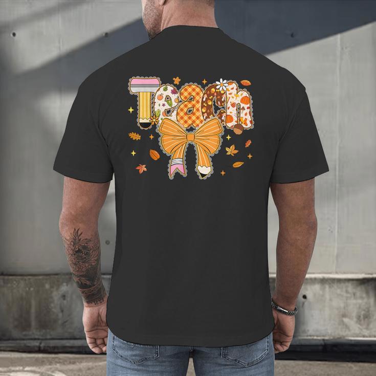 Thanksgiving Teacher Pencil Bow One Thankful Teacher Fall Men's Back Print T-Shirt, gift for family, gift for coworker Thanksgiving Teacher Pencil Bow One Thankful Teacher Fall Men's Back Print T-Shirt, gift for family, gift for coworker