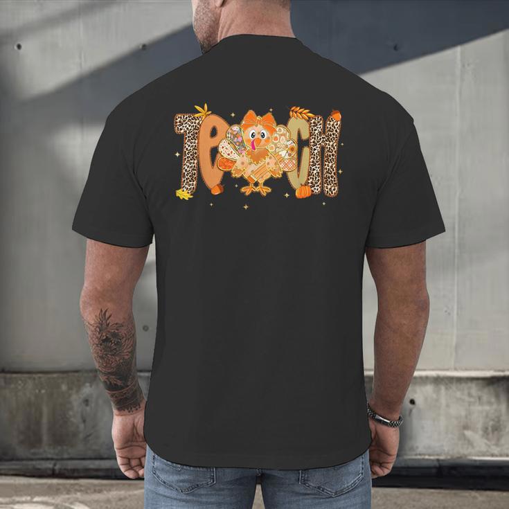 Thanksgiving Turkey Teach Thankful Teacher Girly Bow Women Men's Back Print T-Shirt, gift for family, gift for coworker