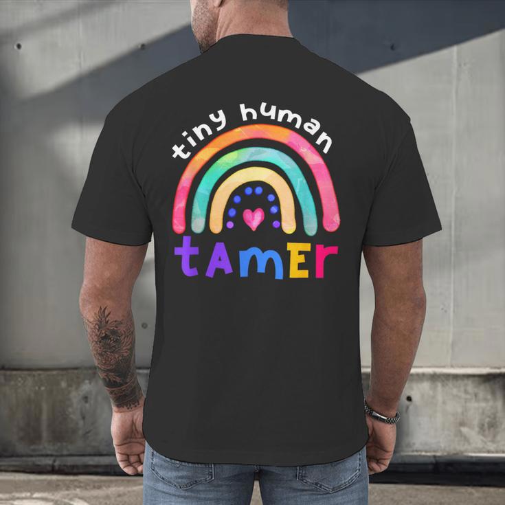 Tiny Human Tamer Watercolor Rainbow Daycare Teacher Men's Back Print T-Shirt, gift for family, gift for coworker Tiny Human Tamer Watercolor Rainbow Daycare Teacher Men's Back Print T-Shirt, gift for family, gift for coworker