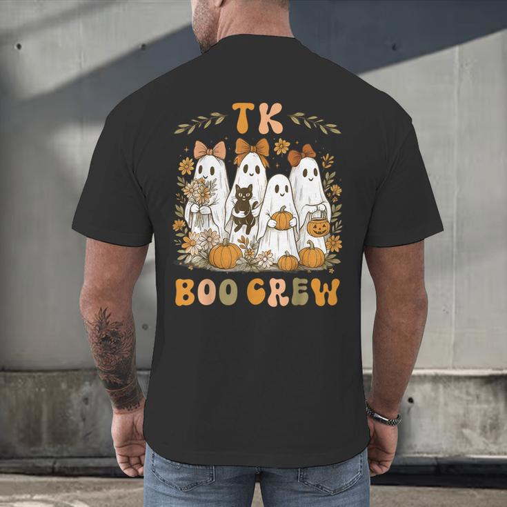 TK Boo Crew Preppy Halloween Floral Ghost TK Teacher Team TK Men's Back Print T-Shirt, gift for family, gift for coworker