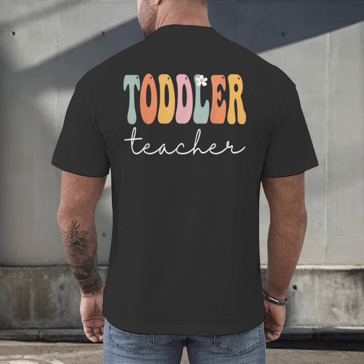 Toddler Teacher Retro Groovy Women Happy First Day Of School Men's Back Print T-Shirt, gift for family, gift for coworker