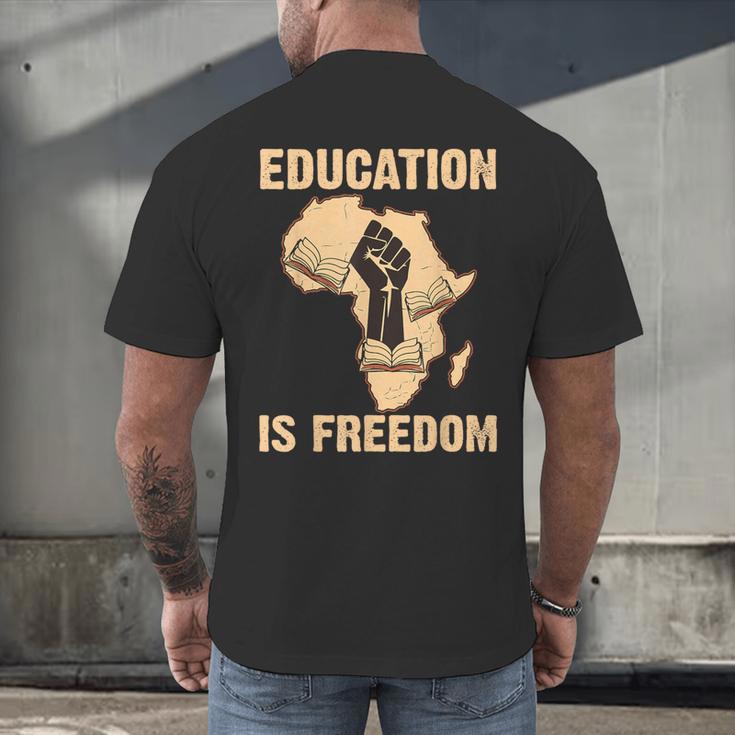 History Education Is Freedom African Map Black Teacher Men's Back Print T-Shirt, gift for family, gift for coworker