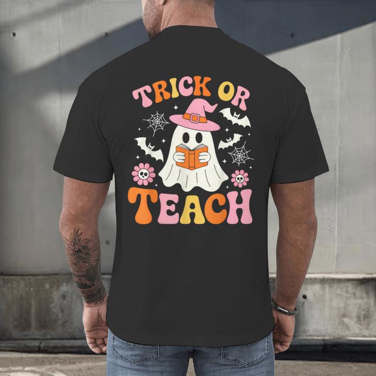 Trick Or Teach Cute Floral Ghost Teacher Halloween Costume Men's Back Print T-Shirt, gift for family, gift for coworker