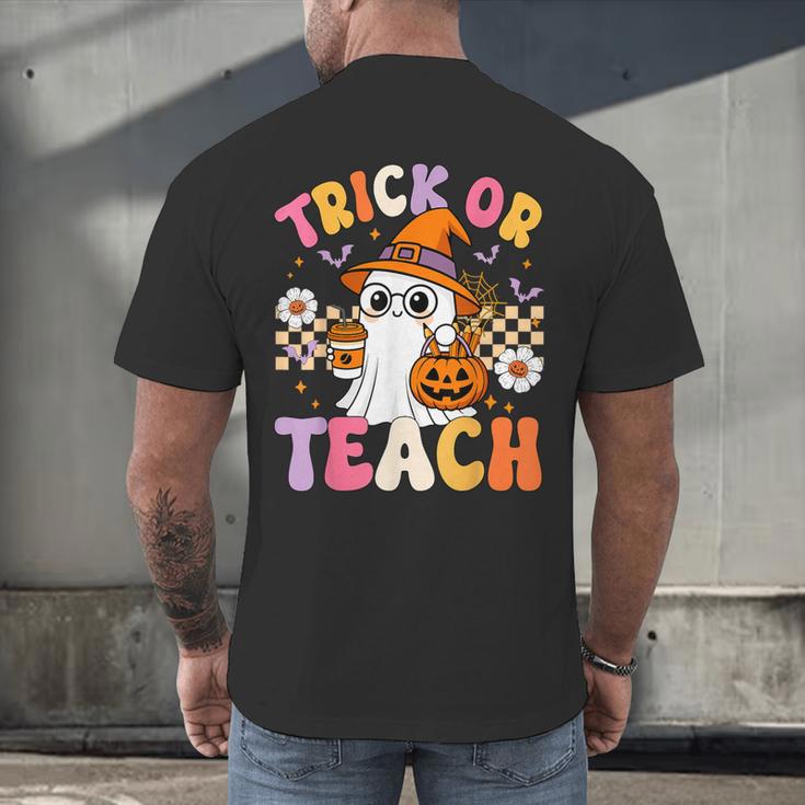 Trick Or Teach Cute Ghost Coffee Pumpkins Halloween Teacher Men's Back Print T-Shirt, gift for family, gift for coworker Trick Or Teach Cute Ghost Coffee Pumpkins Halloween Teacher Men's Back Print T-Shirt, gift for family, gift for coworker