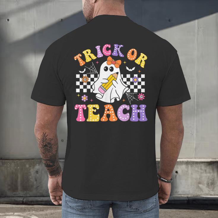 Trick Or Teach Groovy Halloween Teachers Men's Back Print T-Shirt, gift for family, gift for coworker Trick Or Teach Groovy Halloween Teachers Men's Back Print T-Shirt, gift for family, gift for coworker
