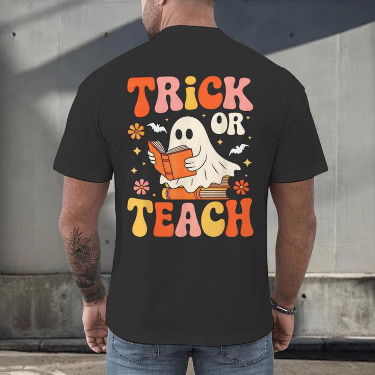 Trick Or Teach Halloween Shirt For Teacher Kids Floral Ghost Men's Back Print T-Shirt, gift for family, gift for coworker