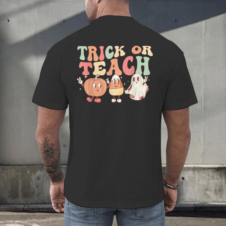 Trick Or Teach Pumpkin Candy Corn Ghost Halloween Teacher Men's Back Print T-Shirt, gift for family, gift for coworker Trick Or Teach Pumpkin Candy Corn Ghost Halloween Teacher Men's Back Print T-Shirt, gift for family, gift for coworker