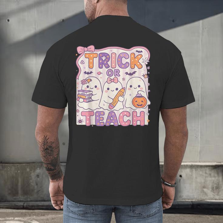 Trick Or Teach Retro Halloween Teacher Look Men's Back Print T-Shirt, gift for family, gift for coworker
