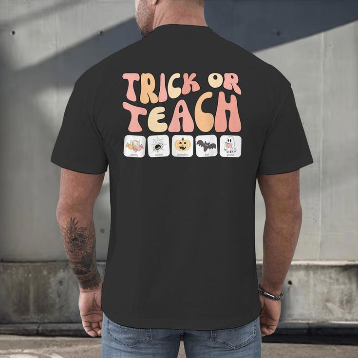 Trick Or Teach With Symbols Special Education Teacher Spooky Men's Back Print T-Shirt, gift for family, gift for coworker Trick Or Teach With Symbols Special Education Teacher Spooky Men's Back Print T-Shirt, gift for family, gift for coworker