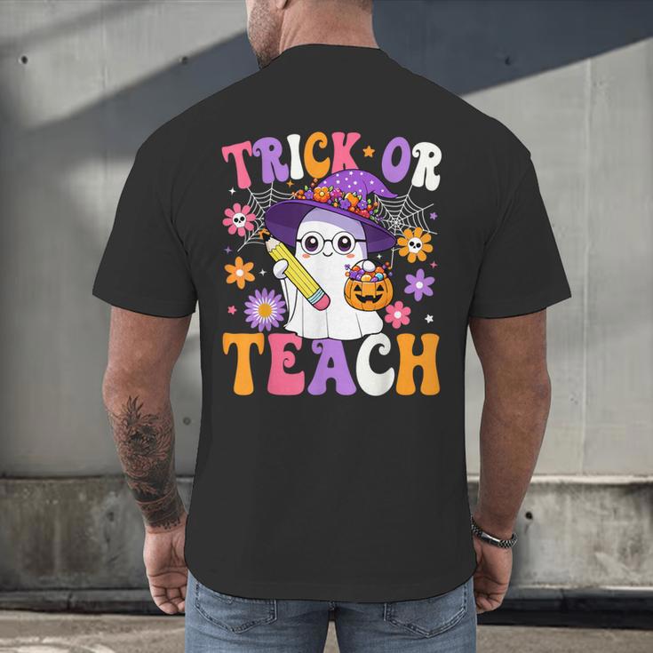 Trick Or Teach Teacher Ghost Teaching Fun Halloween Teacher Men's Back Print T-Shirt, gift for family, gift for coworker Trick Or Teach Teacher Ghost Teaching Fun Halloween Teacher Men's Back Print T-Shirt, gift for family, gift for coworker