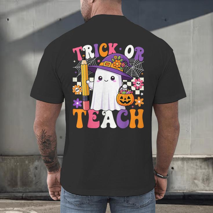Trick Or Teach Teacher Pencil Ghost Halloween Teacher Men's Back Print T-Shirt, gift for family, gift for coworker Trick Or Teach Teacher Pencil Ghost Halloween Teacher Men's Back Print T-Shirt, gift for family, gift for coworker