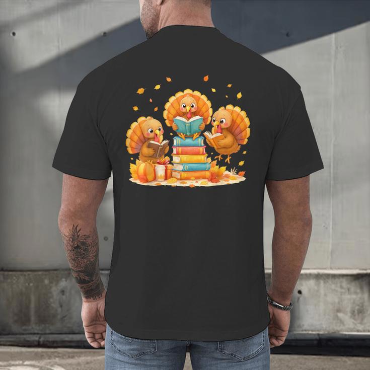 Turkey Read Books Reading Fall Thanksgiving Teacher Men's Back Print T-Shirt, gift for family, gift for coworker Turkey Read Books Reading Fall Thanksgiving Teacher Men's Back Print T-Shirt, gift for family, gift for coworker