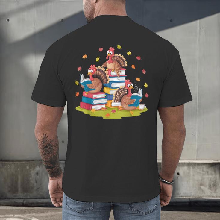 Turkey Reading Books Fall Season Thanksgiving Teacher Book Men's Back Print T-Shirt, gift for family, gift for coworker Turkey Reading Books Fall Season Thanksgiving Teacher Book Men's Back Print T-Shirt, gift for family, gift for coworker