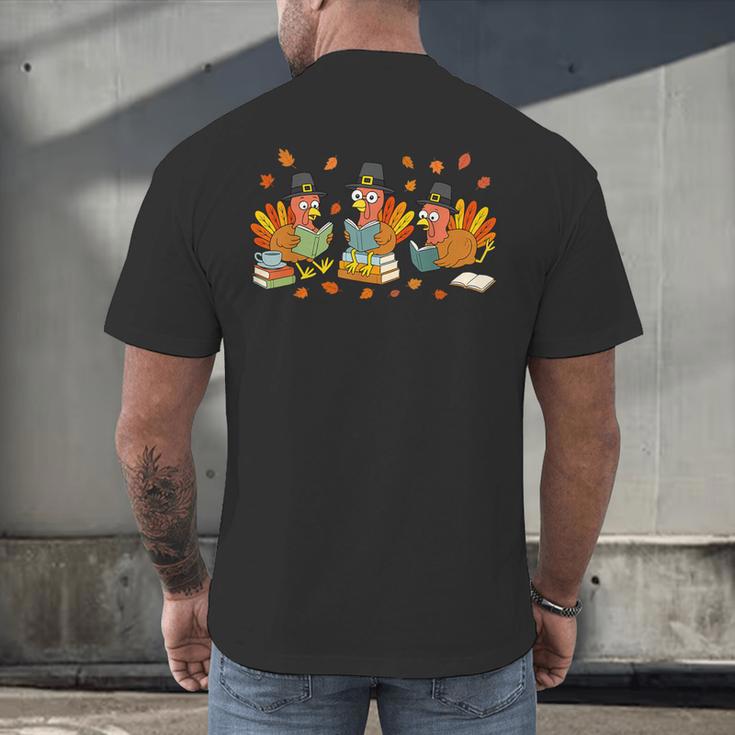 Turkey Reading Books Fall Thanksgiving Teacher Student Men's Back Print T-Shirt, gift for family, gift for coworker Turkey Reading Books Fall Thanksgiving Teacher Student Men's Back Print T-Shirt, gift for family, gift for coworker