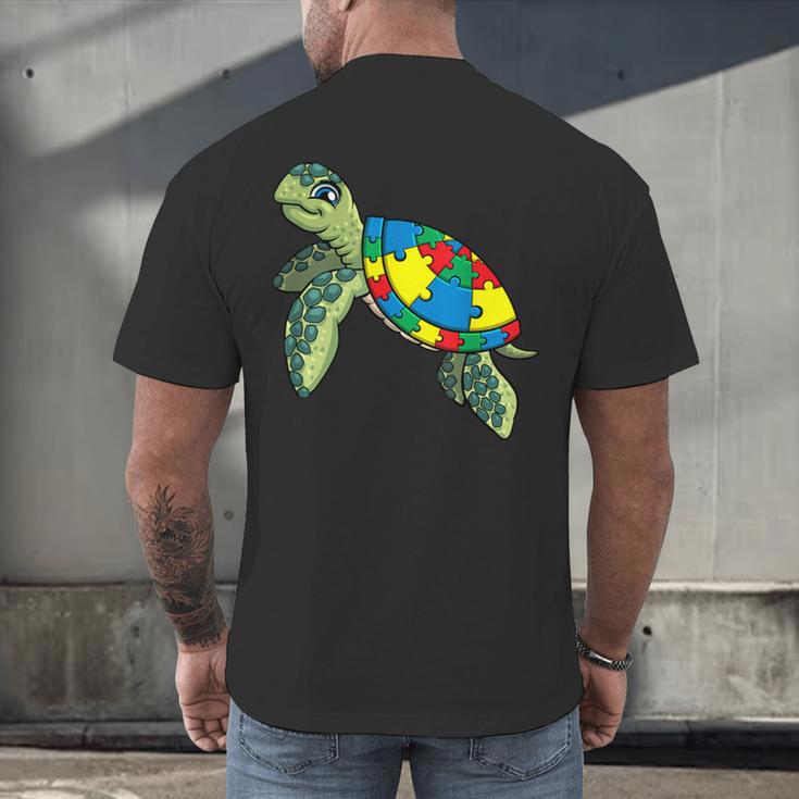 Turtle Puzzle Pieces For Autism Awareness Kids Women Teacher Men's Back Print T-Shirt, gift for family, gift for coworker Turtle Puzzle Pieces For Autism Awareness Kids Women Teacher Men's Back Print T-Shirt, gift for family, gift for coworker