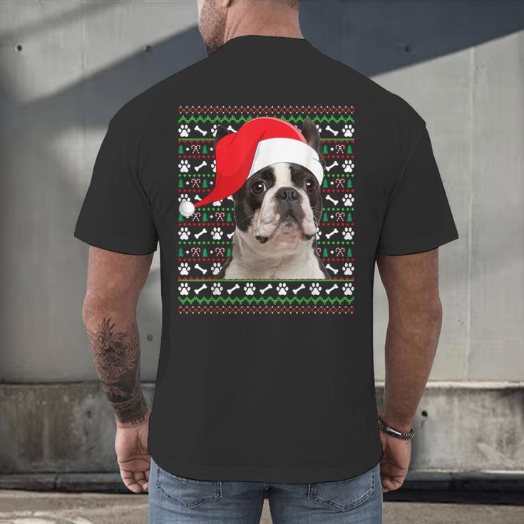 Ugly Xmas Sweater Santa Boston Terrier Dog Christmas For Men Women Kids Men's Back Print T-Shirt, gift for family, gift for coworker