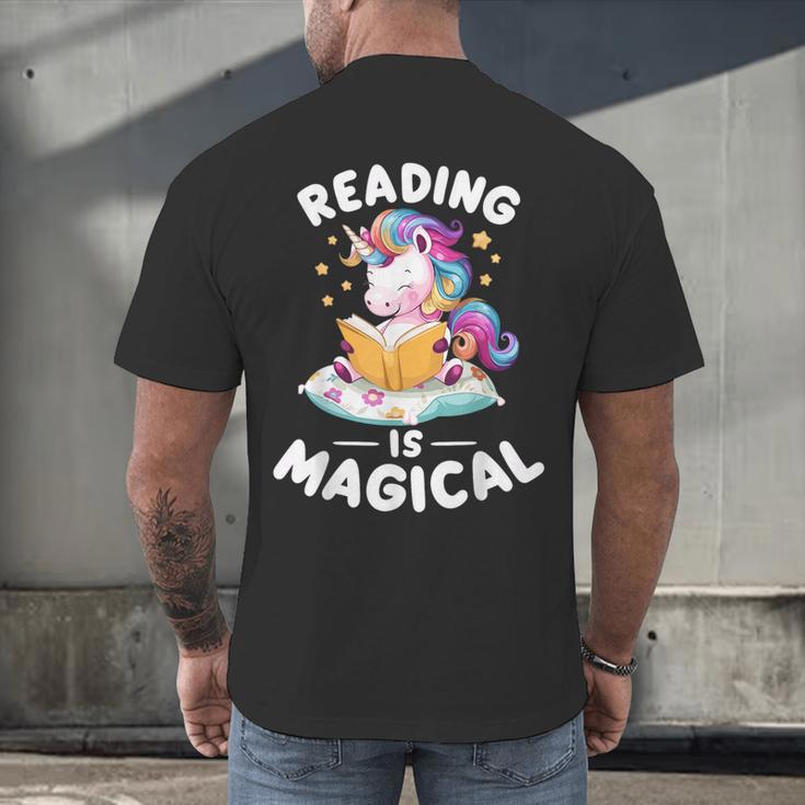 Unicorn Teacher Reading Is Magical Book Men's Back Print T-Shirt, gift for family, gift for coworker