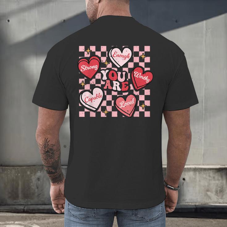 Valentine You Are Loved Worthy Enough Candy Heart Teacher For Men Women Girls Kids Men's Back Print T-Shirt, gift for family, gift for coworker Valentine You Are Loved Worthy Enough Candy Heart Teacher For Men Women Girls Kids Men's Back Print T-Shirt, gift for family, gift for coworker