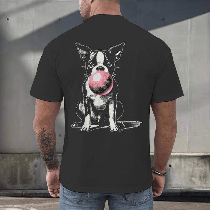 Vintage Boston Terrier Blowing Bubble Gum American Gentleman Men's Back Print T-Shirt, gift for family, gift for coworker