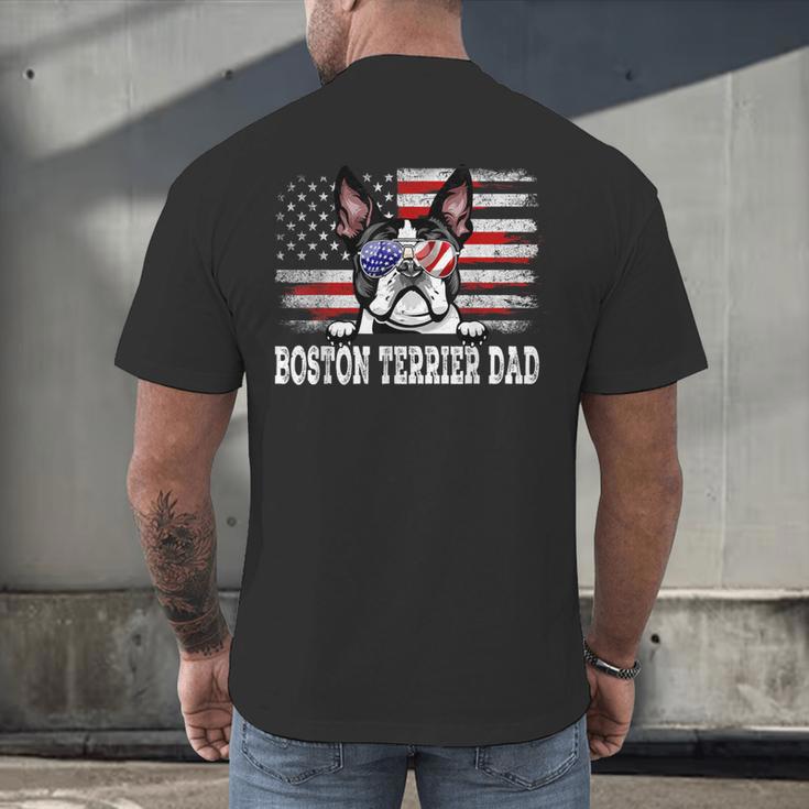 Vintage Boston Terrier Dad American Flag Father's Day Men's Back Print T-Shirt, gift for family, gift for coworker